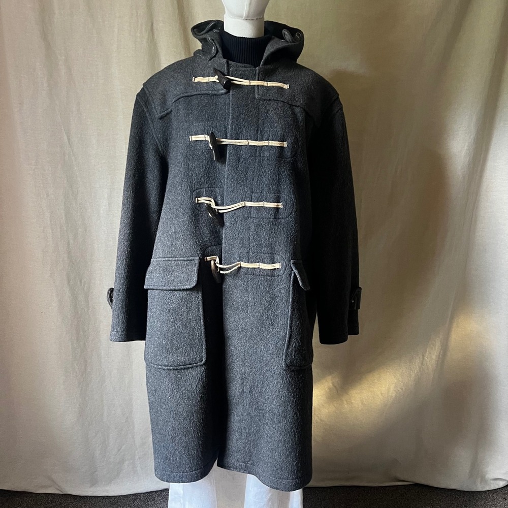 Vintage Wool‎ Loden Duffle Coat Womens XL Gray Hooded Toggle Long Coat